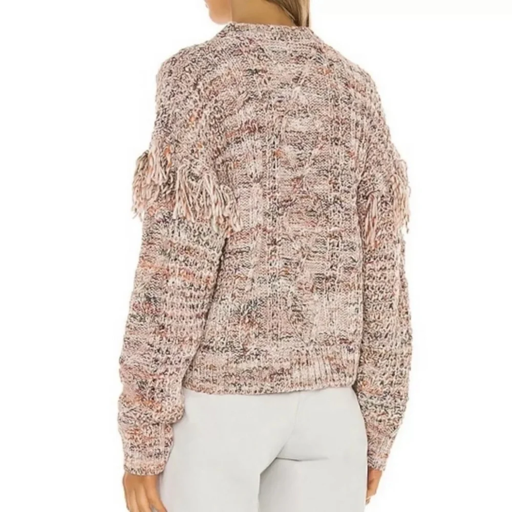 Joie Meghan Cable Knit Fringe Rose Sweater Boho Wool Blend Women XL Pullover top